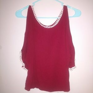 Open sleeve burgundy lace flowy blouse small